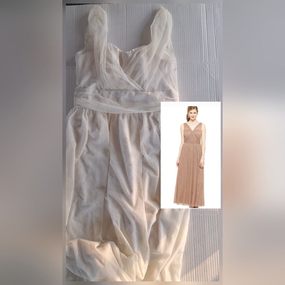 Tevolio Ivory Cream v-neck Mesh Tulle maxi bridesmaid Wedding 8 dress